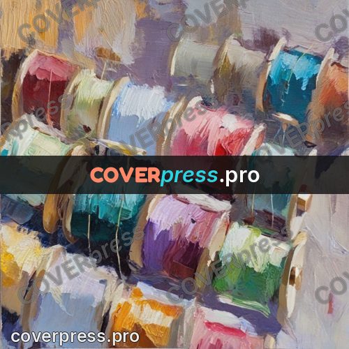 Oil painting illustration: spools of coloured thread