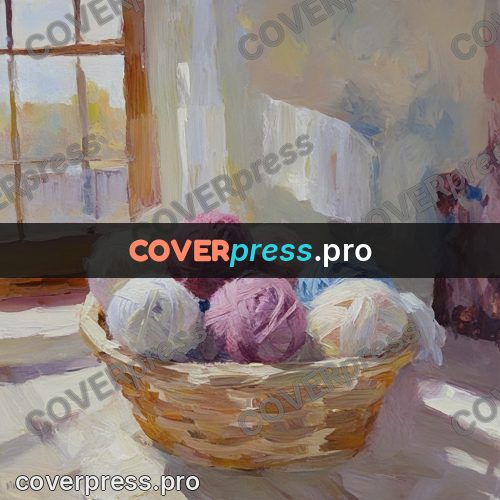 Oil painting illustration: basket of wool balls