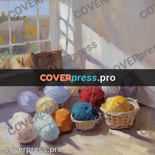 Oil painting illustration: basket of wool balls