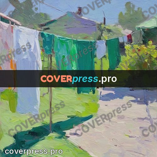 Oil painting illustration: laundry on a line outdoors