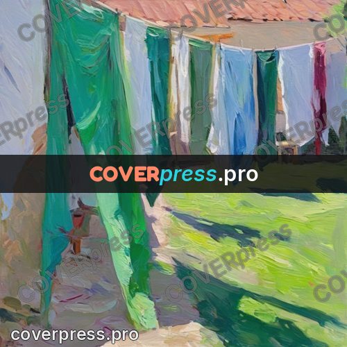 Oil painting illustration: laundry on a line outdoors