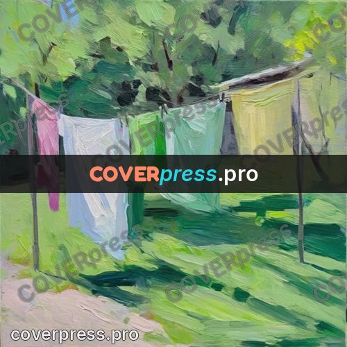 Oil painting illustration: laundry on a line outdoors