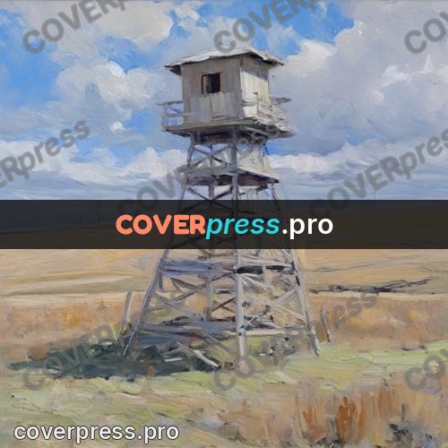 Oil painting illustration: wooden tower in the steppe