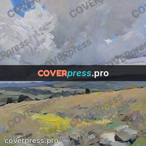 Oil painting illustration: steppe hills under heavy clouds
