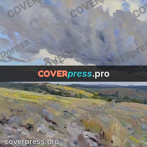 Oil painting illustration: steppe hills under heavy clouds