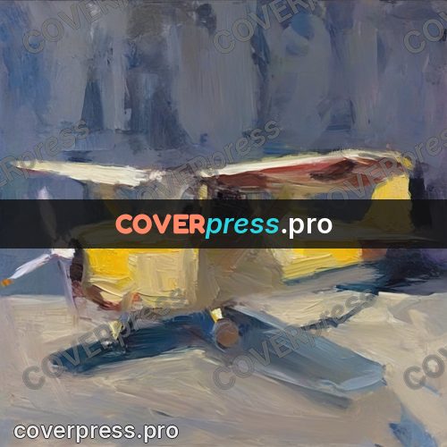 Oil painting illustration: aeroplane in a hangar