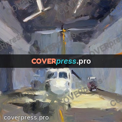 Oil painting illustration: aeroplane in a hangar