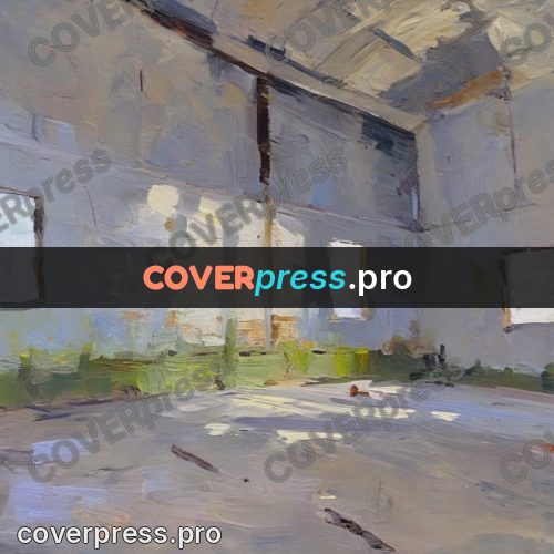Oil painting illustration: empty workshop with pale walls