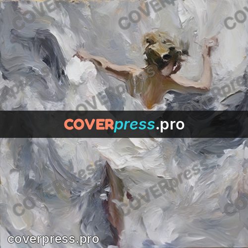 Oil painting illustration: woman in a white dress turning