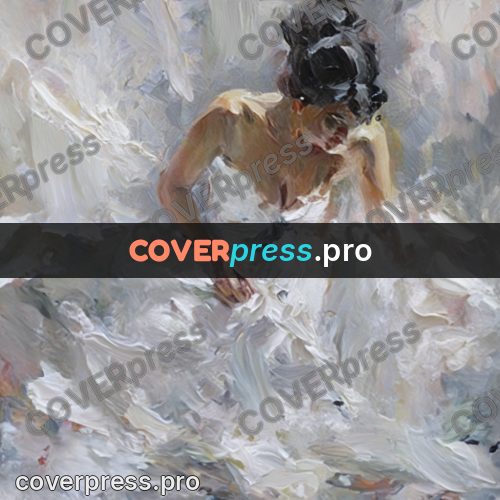 Oil painting illustration: woman in a white dress turning