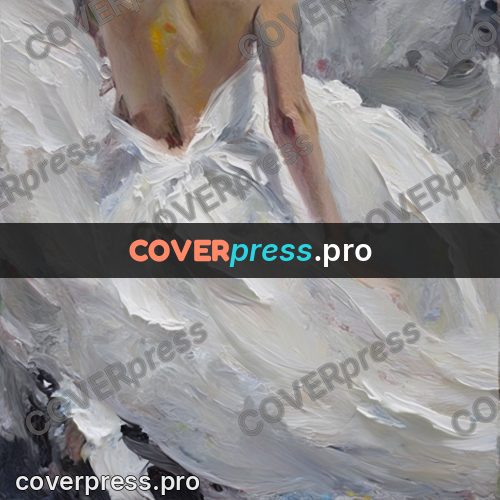 Oil painting illustration: woman in a white dress turning