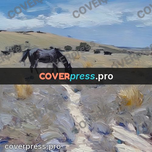 Oil painting illustration: steppe under white clouds