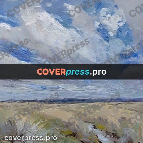 Oil painting illustration: steppe under white clouds