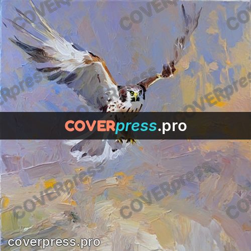 Oil painting illustration: falcon with open wings