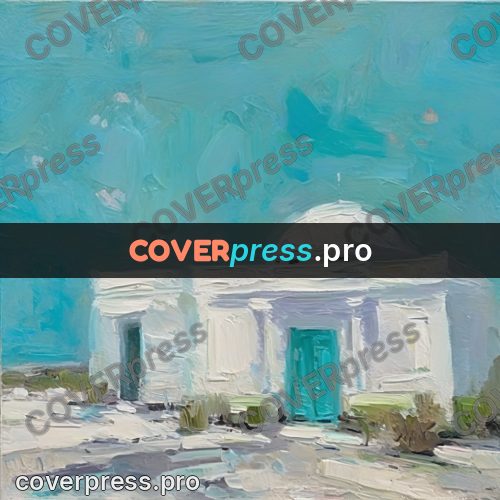 Oil painting illustration: white building with a dome