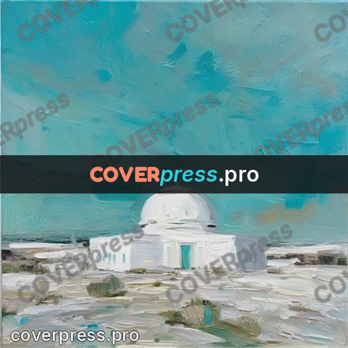 Oil painting illustration: white building with a dome