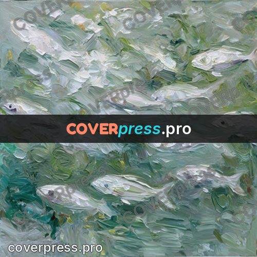 Oil painting illustration: shoal of silver fish