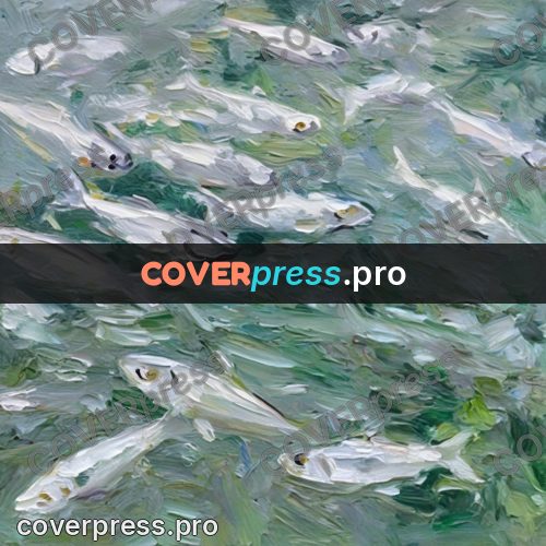 Oil painting illustration: shoal of silver fish