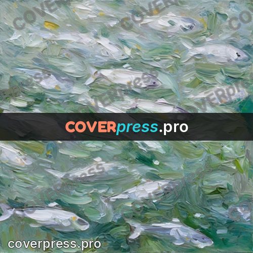 Oil painting illustration: shoal of silver fish