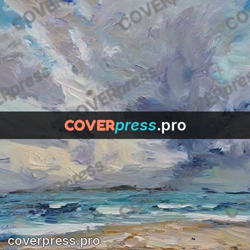 Oil painting illustration: waves at a sandy shore