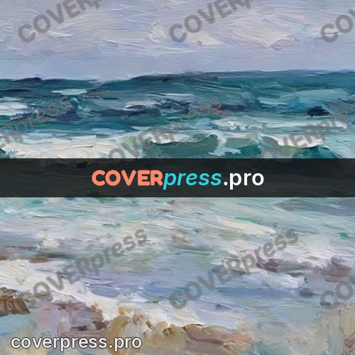 Oil painting illustration: waves at a sandy shore