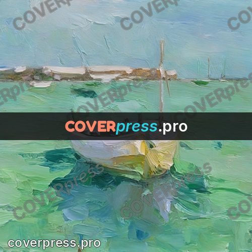 Oil painting illustration: green water by the shore