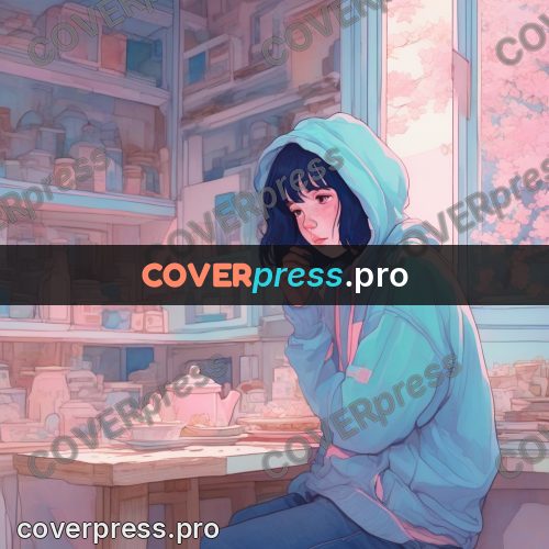 Aesthetic drawing: girl in a hoodie by shelves