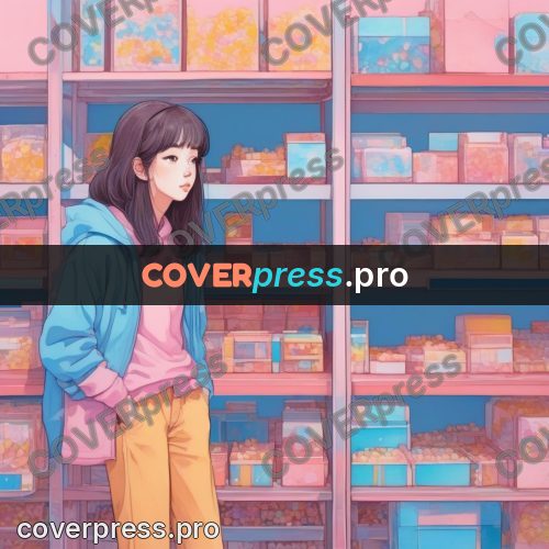 Aesthetic drawing: girl among tall shelves