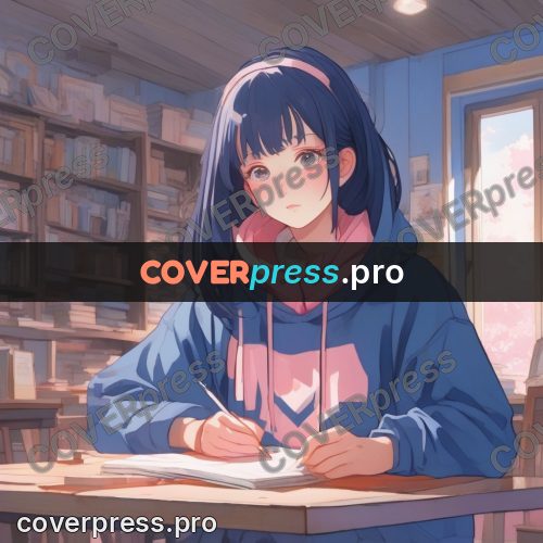 Aesthetic drawing: girl in a hoodie writing