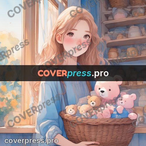 Aesthetic drawing: girl holding a basket of bears