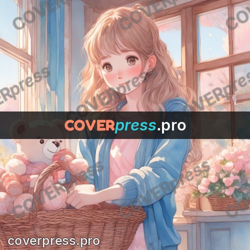 Aesthetic drawing: girl holding a basket of bears