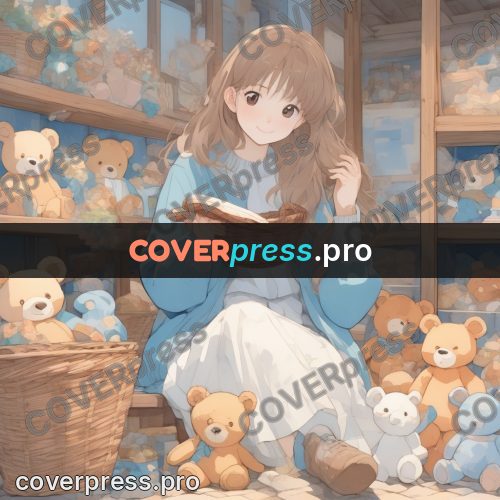 Aesthetic drawing: girl sitting among teddy bears