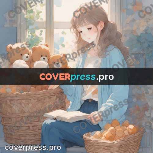 Aesthetic drawing: girl sitting among teddy bears