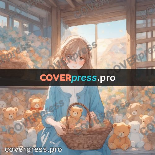 Aesthetic drawing: girl sitting among teddy bears