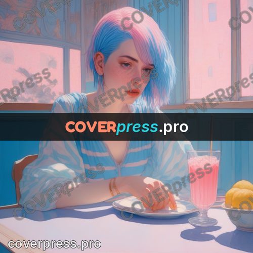 Aesthetic drawing: girl at a cafe table