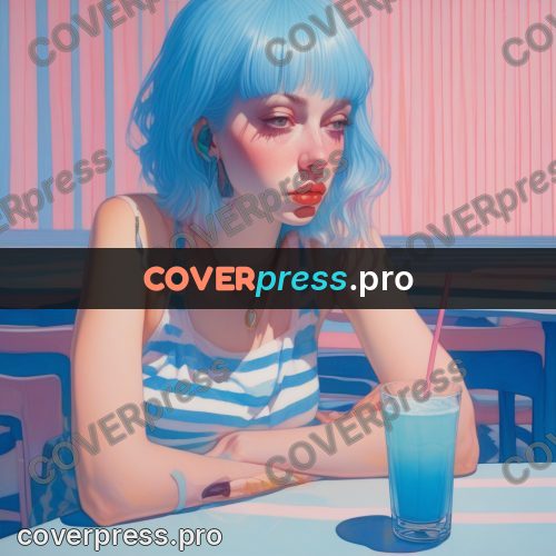 Aesthetic drawing: girl at a cafe table