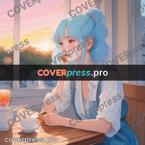 Aesthetic drawing: girl with a cup at sunset