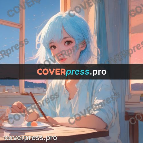 Aesthetic drawing: girl with a cup at sunset
