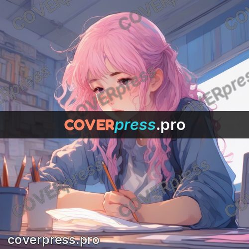 Aesthetic drawing: girl writing in a notebook