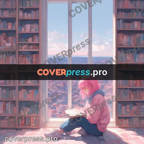 Aesthetic drawing: girl reading by a window