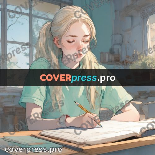 Aesthetic drawing: fair-haired girl at a table