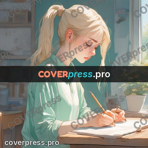 Aesthetic drawing: fair-haired girl at a table