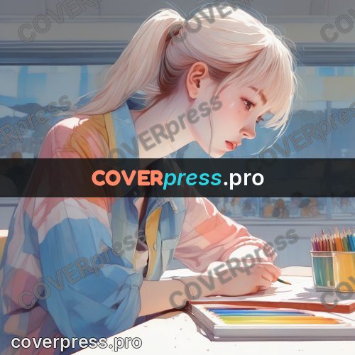 Aesthetic drawing: girl with a ponytail writing