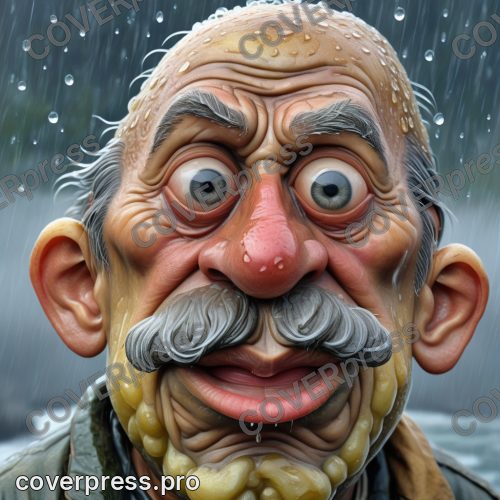 В стиле Карикатура: обветренный нос картошкой и один прищуренный глаз рыбака, на кустистой брови повисла