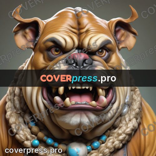 Funny illustration: bulldog with a wrinkled face