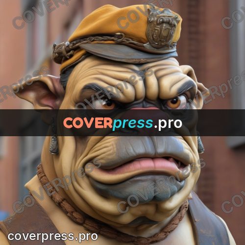 Funny illustration: bulldog with a wrinkled face
