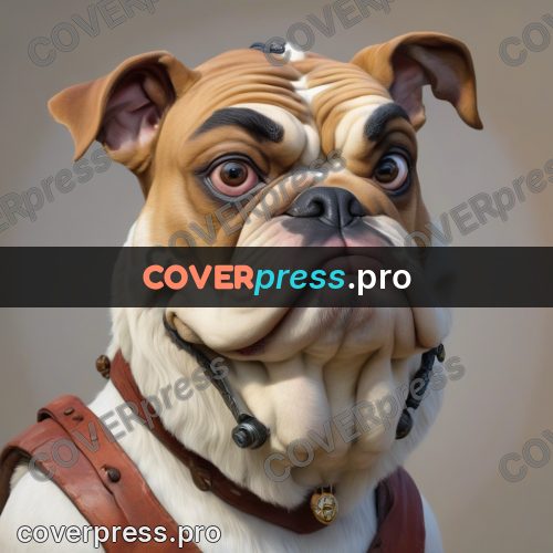 Funny illustration: bulldog with a wrinkled face