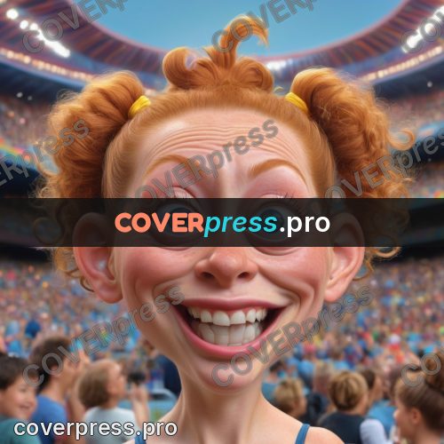 Funny illustration: fan with red pigtails