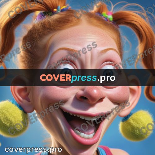 Funny illustration: fan with red pigtails