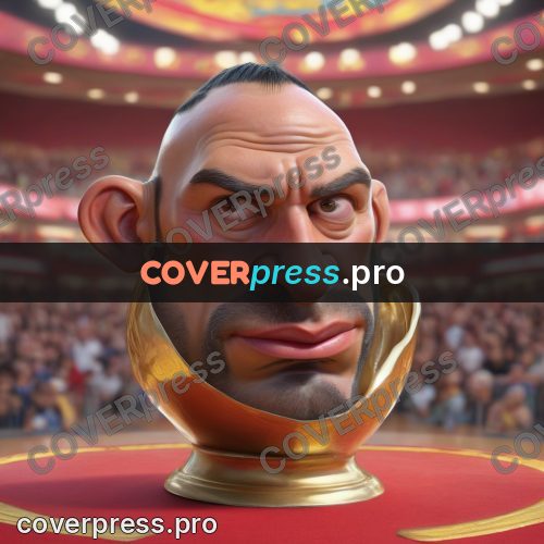 Funny illustration: man's head at an arena